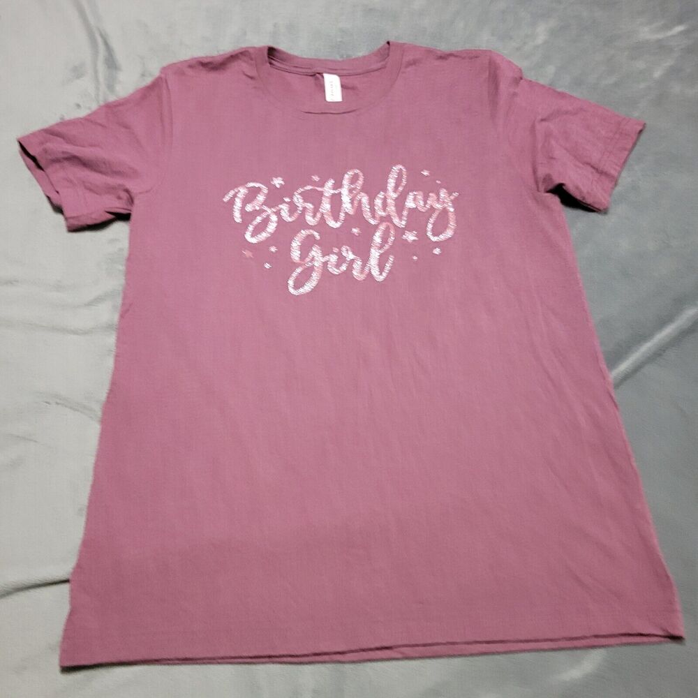 Bella Canvas Top Women Medium Shirt 48 Birthday Girl Pink Crew Cotton Custom Tee